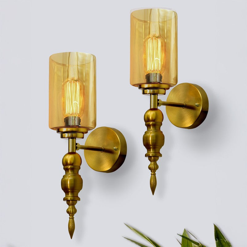 AuraGlow Versatile Glass & Metal Wall Lamp (Gold) - Set Of Two media 2