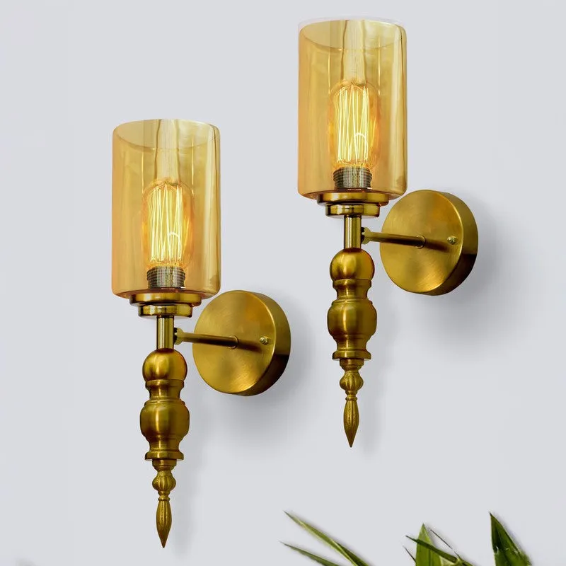 AuraGlow Versatile Glass & Metal Wall Lamp (Gold) - Set Of Two media 2