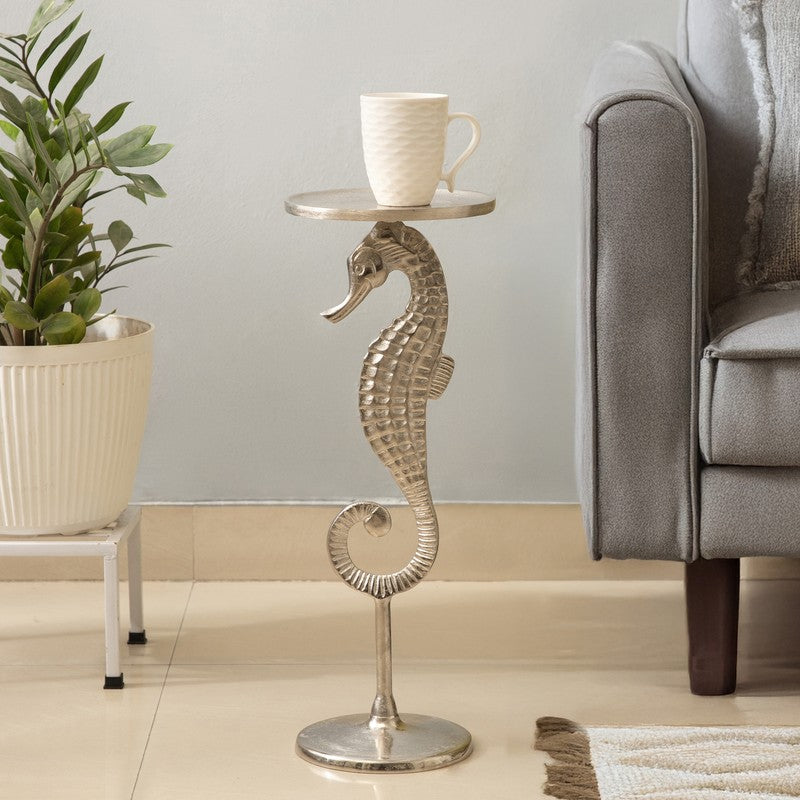 Seahorse Base Aluminum Side Table - Silver