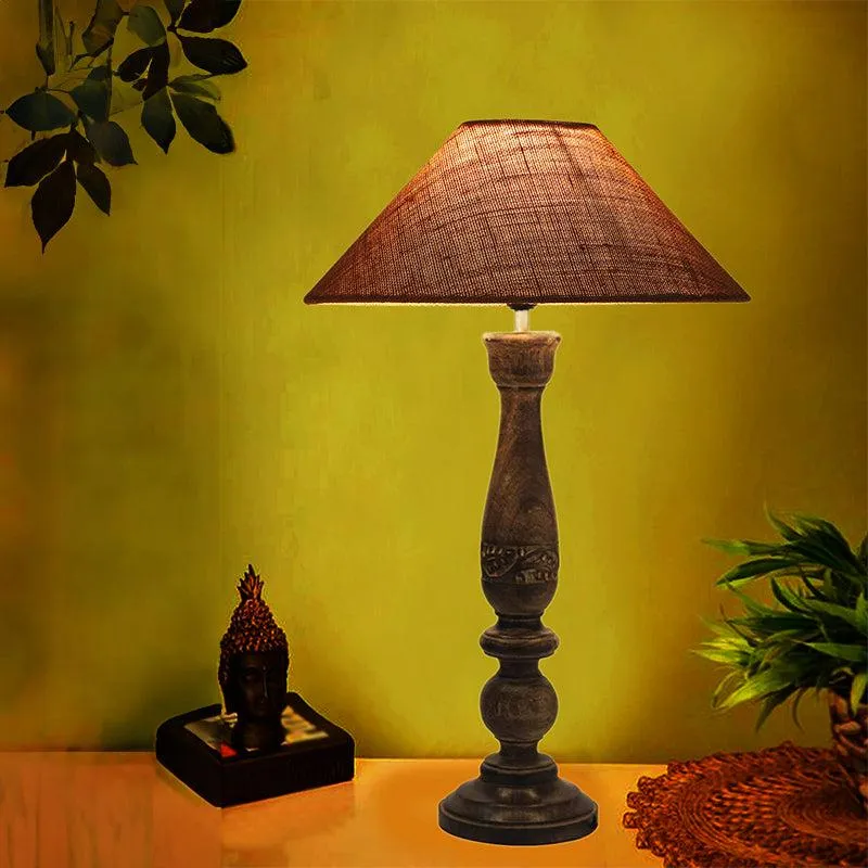 Nihara Wooden & Jute Table Lamp - Beige,Brown media 1