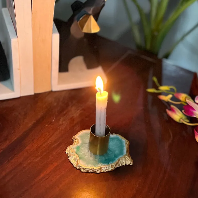 Niema Handcrafted Agate Candle Holder - Green media 4
