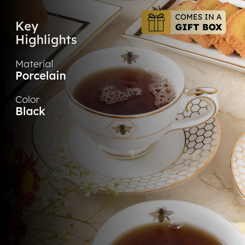 Gilded Bee 24k Gold Brushed Porcelain Tea Set With Tea Pot - Seventeen Piece Set media 2