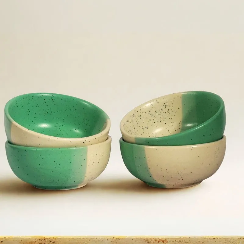 Opuluxe Ceramic Snack Bowls (Beige,Green, 200 mL Each) - Set Of Four media 4