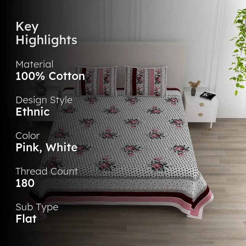 Livia Floral Cotton Bedsheet (Pink) - 180 TC media 2