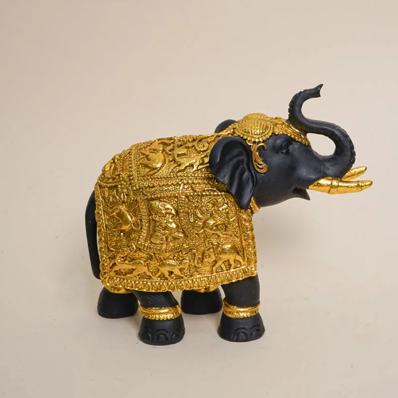 Gilded Gaja Resin Show Piece - Black & Gold media 3