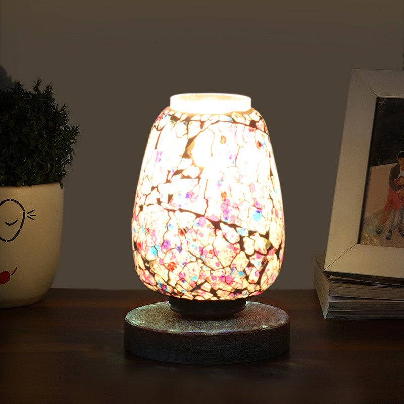 Glevis Glass Table Lamp With Wooden Base - Multicolor