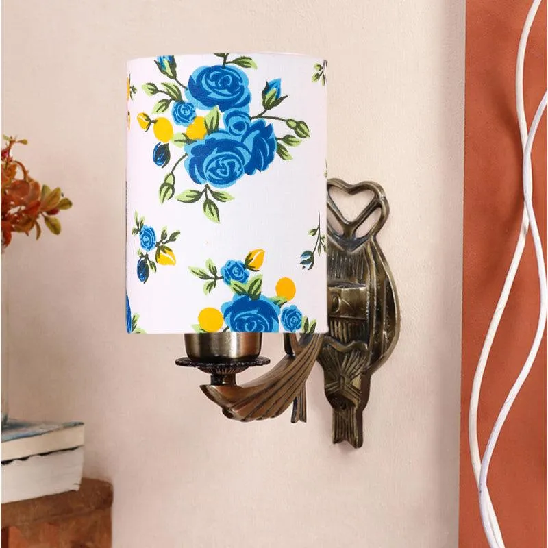 Love Gleam Blue Fleur Flora Cylindrical Fabric & Metal Wall Lamp media 3