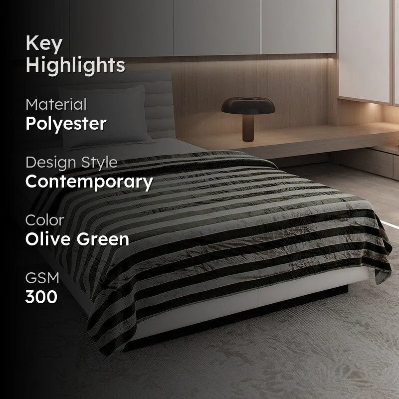 Monte Carlo Strivon Bold Stripes Polyester Blanket (Olive Green) - 300 GSM media 2