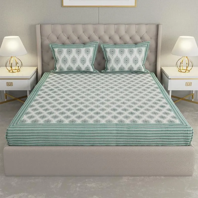 Hriti Printed Cotton Bedsheet (Green) - 240 TC media 4