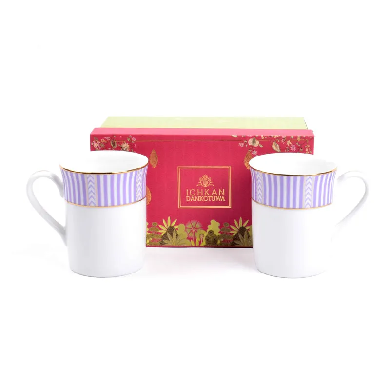 Stripe Classic 24k Gold Brushed Porcelain Coffee Mug (Purple/300 mL) - Set Of Two media 4