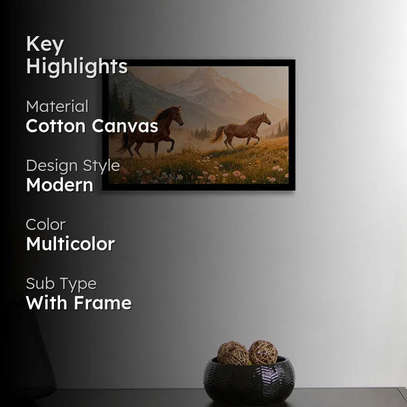 Horses in Meadow Wall Art with Black Frame media 2