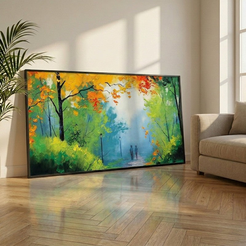 Misty Forest Walk Canvas Wall Painting With Frame