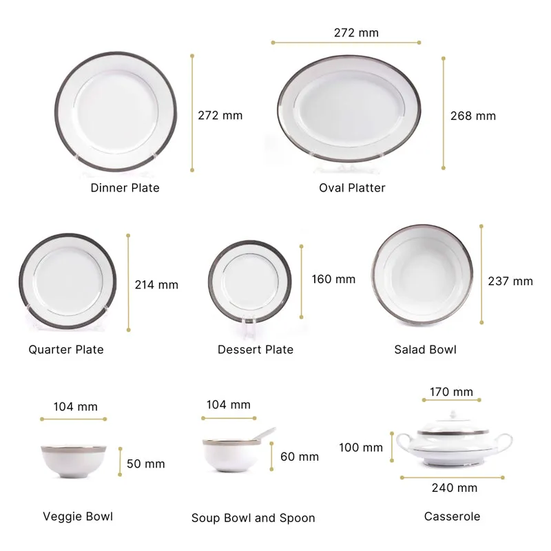 Vienna 24k Gold Brushed Porcelain Dinner Set (Platinum) - 41 Piece Set media 12