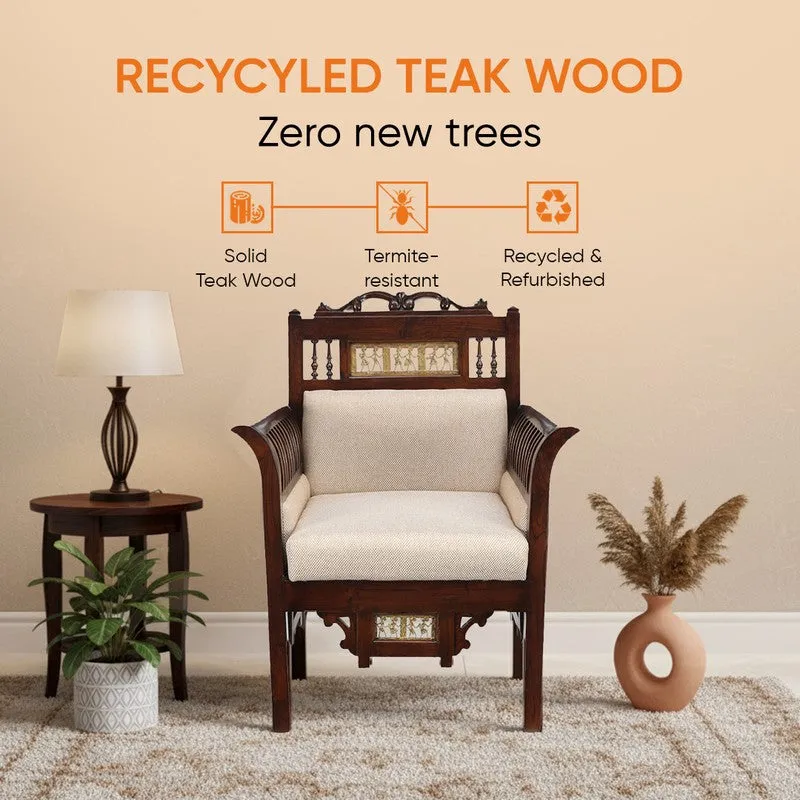 Maharaja Teak Wood Accent Chair - Ivory media 6