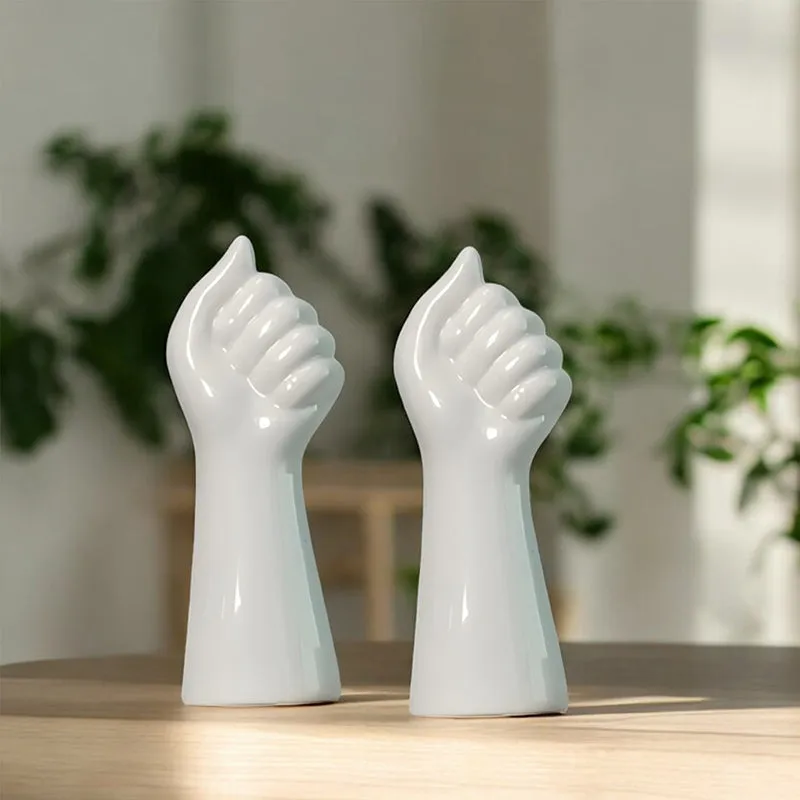 Hand Bouquet Vase (White) - Set Of Two media 1