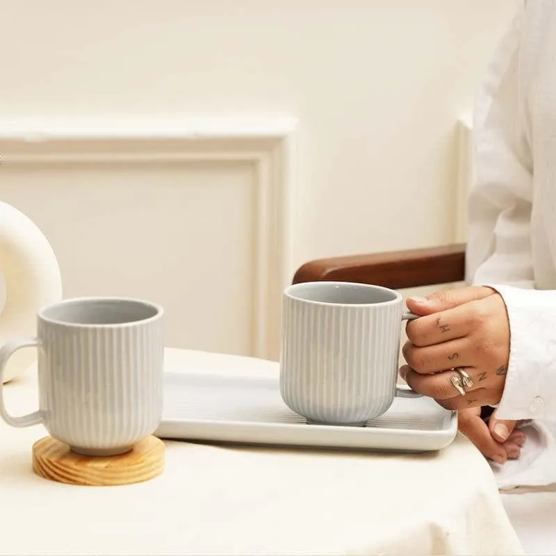 Cristie Ribbed Mugs And Tray Set (Grey) - Set Of Three media 1