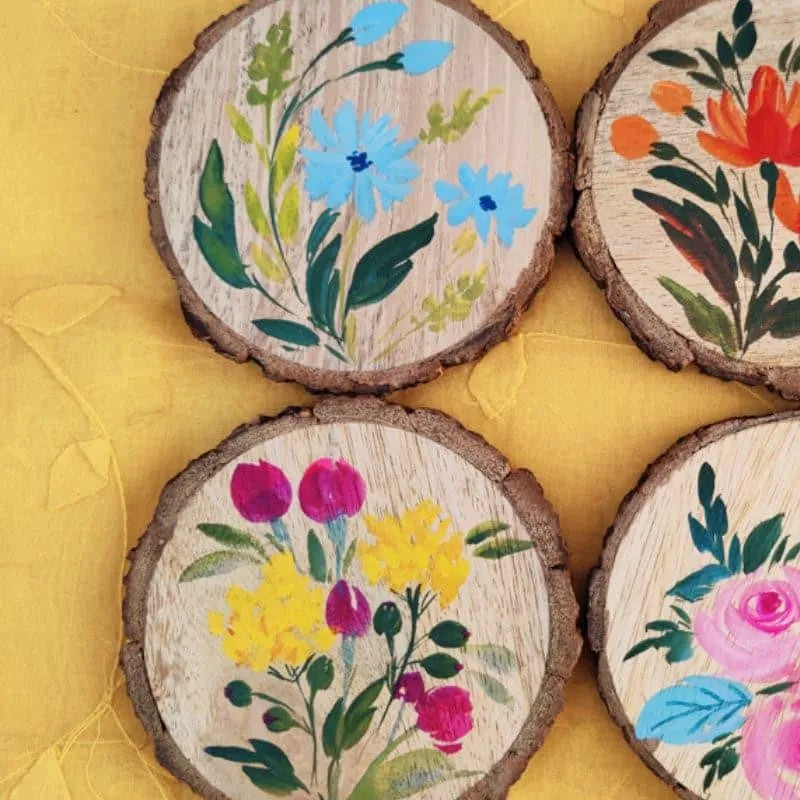 Pruna Floral Handpainted Coaster - Set Of Four media 3