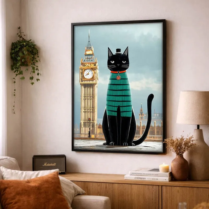 Black Cat Journey Wall Painting With Frame media 5
