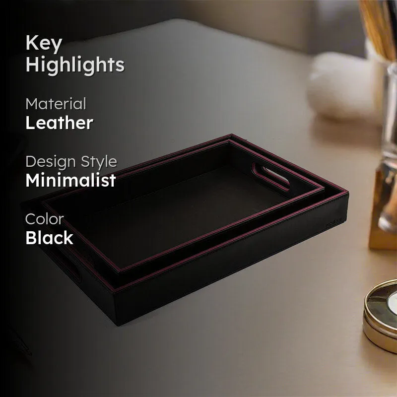 Tisca Faux Leather Serving Tray (Black) - Set Of Two media 2