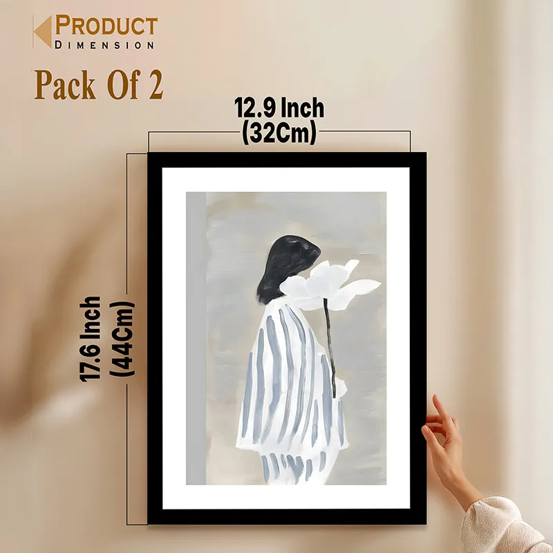 Striped Flora Wall Art With Frame - Set Of Two media 9