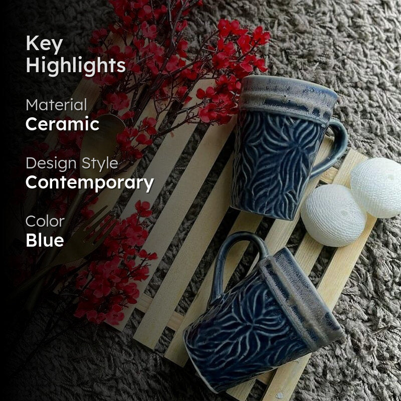 Mari-Mug-Dark-Blue-Set-Of-Two Ceramic Coffee Mug (300 mL Each) - Set of Two media 2
