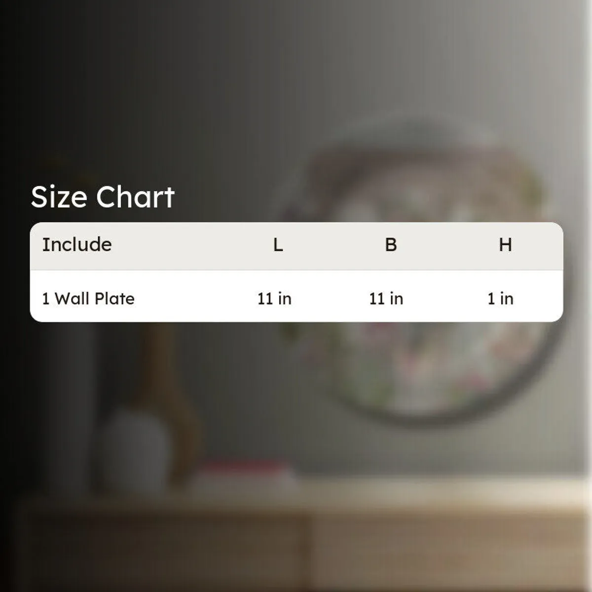 Size chart graphic for the wall plate