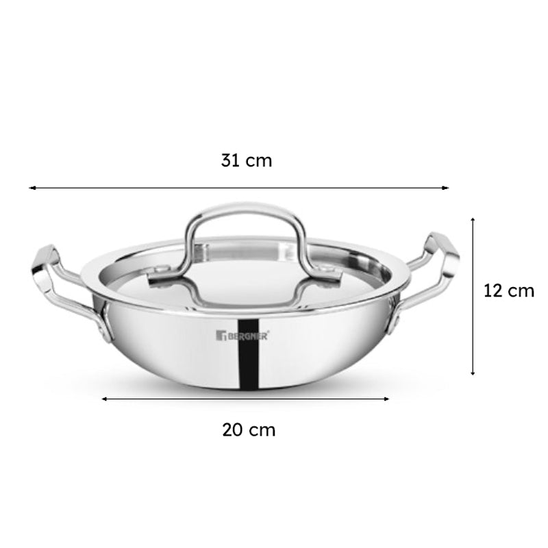 Bergner Induction Safe Deep Kadhai With Lid - 2000 mL/8 Inches media 9