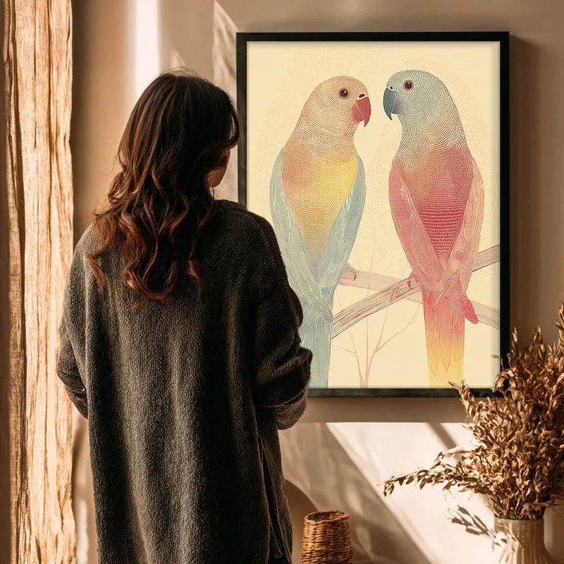 Lovebirds Illustration Canvas Wall Painting With Black Frame media 7
