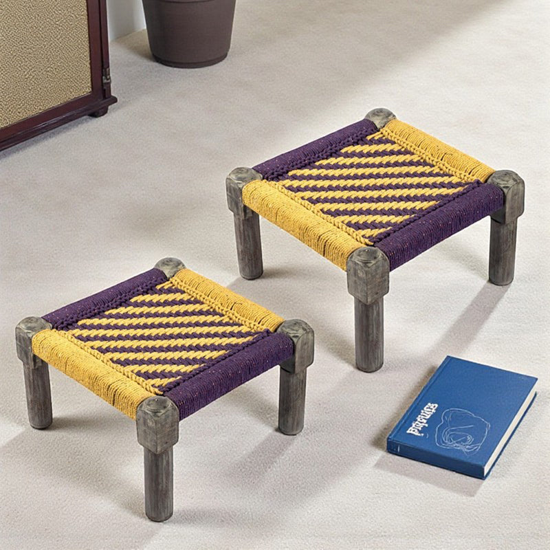 Havro Sheesham Wooden Stools (Yellow,Brown) - Set Of Two