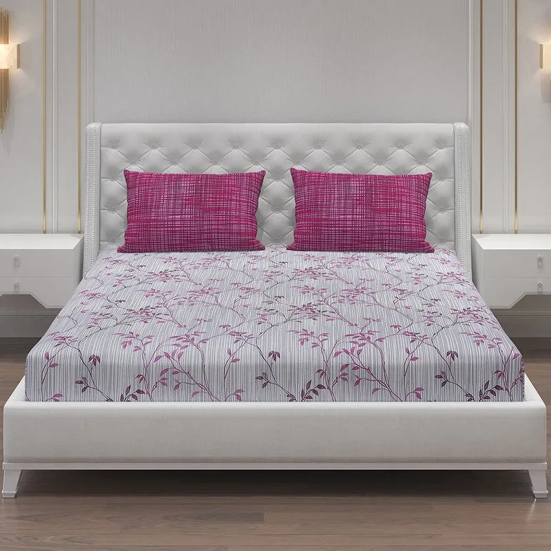 Monte Carlo Flora Form Cotton Bedsheet (White,Pink) - 104 TC media 3