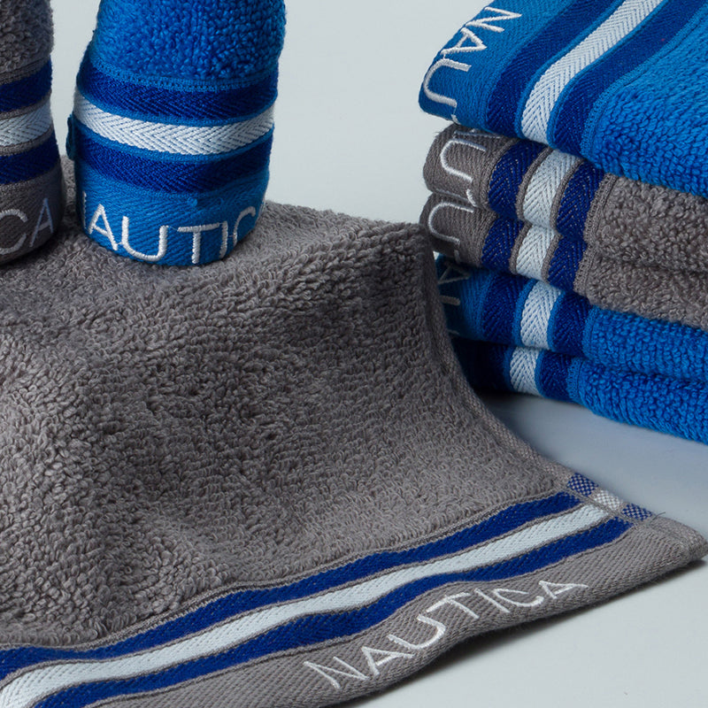 Nautica Dove Down Cotton Face Towel (Grey & Blue) - Set Of Eight media 3