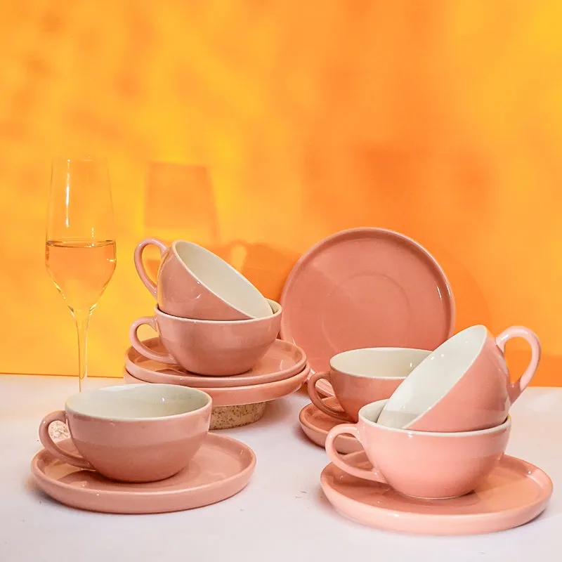 Blush & Brew Cup & Saucer (Pink/320 mL) - Twelve Piece Set media 1