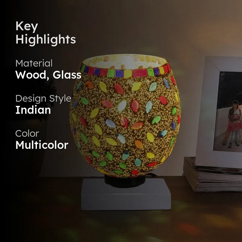 Glimara Mosaic Glass Table Lamp With Wooden Base - Multicolor media 2