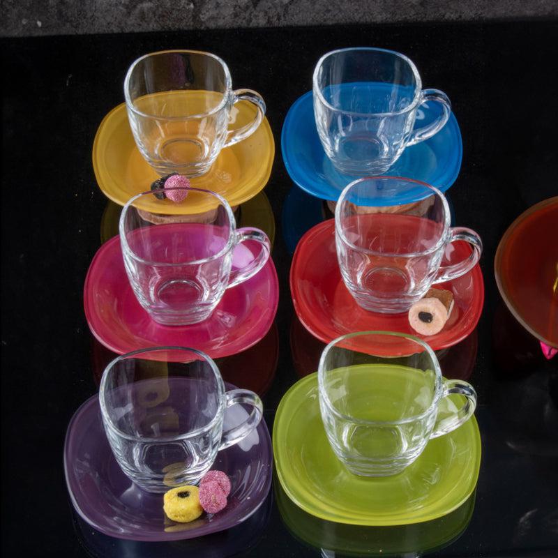Celine Glass Cup & Saucer (220 ML) - Twelve Piece Set