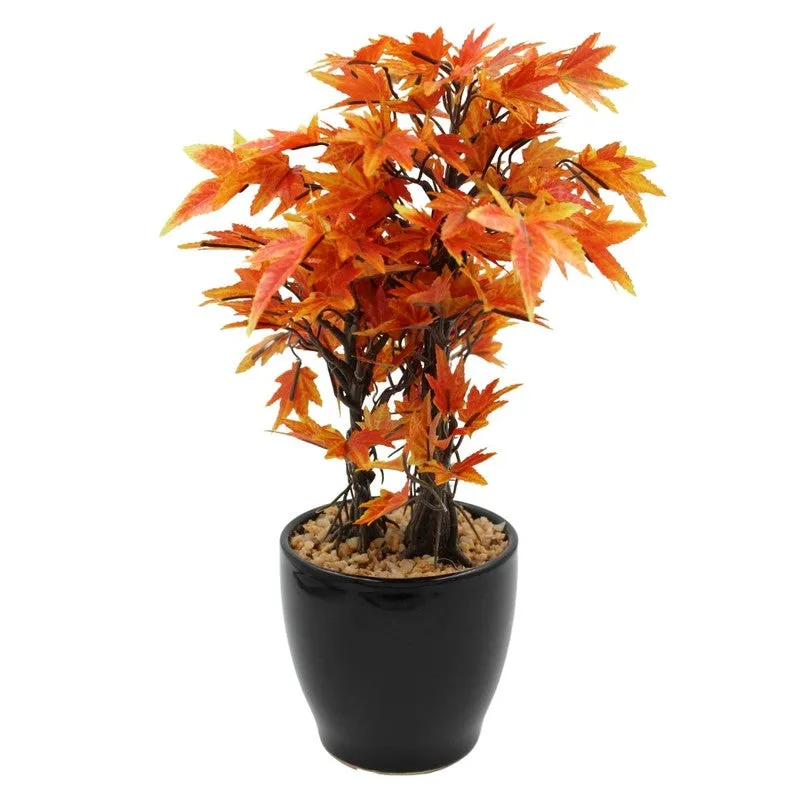 Artificial Orange Maple Bonsai Plant With Ceramic Pot - 0.8 Feet media 5