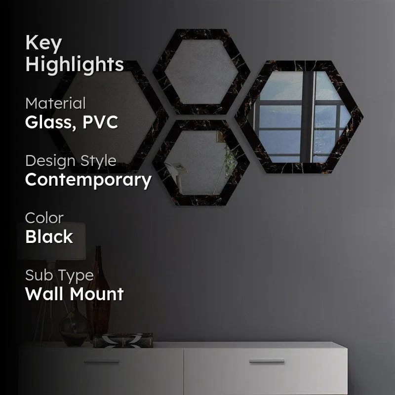 Reflectique Glass Wall Mirror Wiith PVC Frame - Set Of Four media 2
