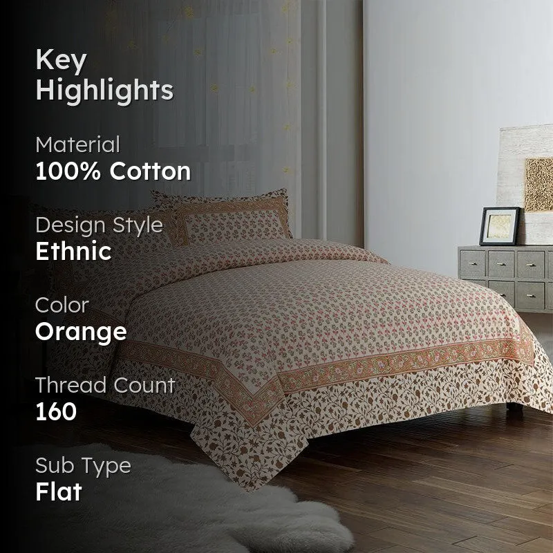 Ginnia Printed Cotton Bedsheet (Orange) - 160 TC media 2