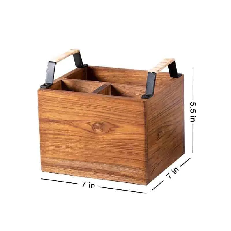 Rustic Wooden Cutlery Stand with Metal Handles media 5
