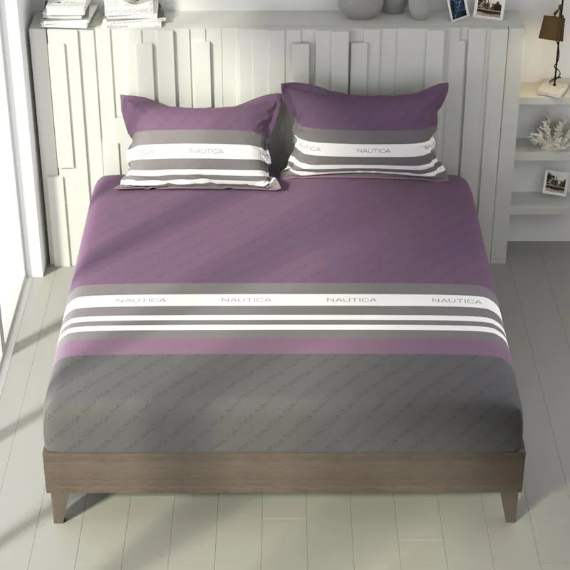 Nautica Stripe Symphony Cotton Bedsheet (Purple, Grey) - 160 TC media 3