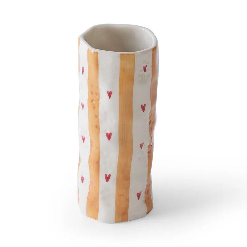 Monoline Stripe Tall Ceramic Vase - Orange media 5