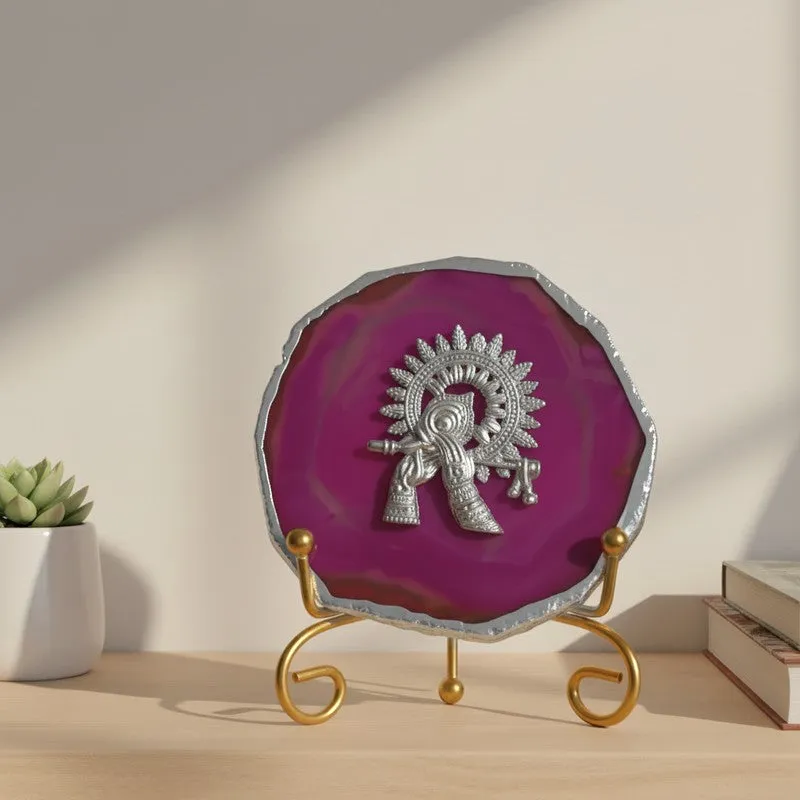 Divine Murli Aura Agate Showpiece With Stand - Magenta media 5