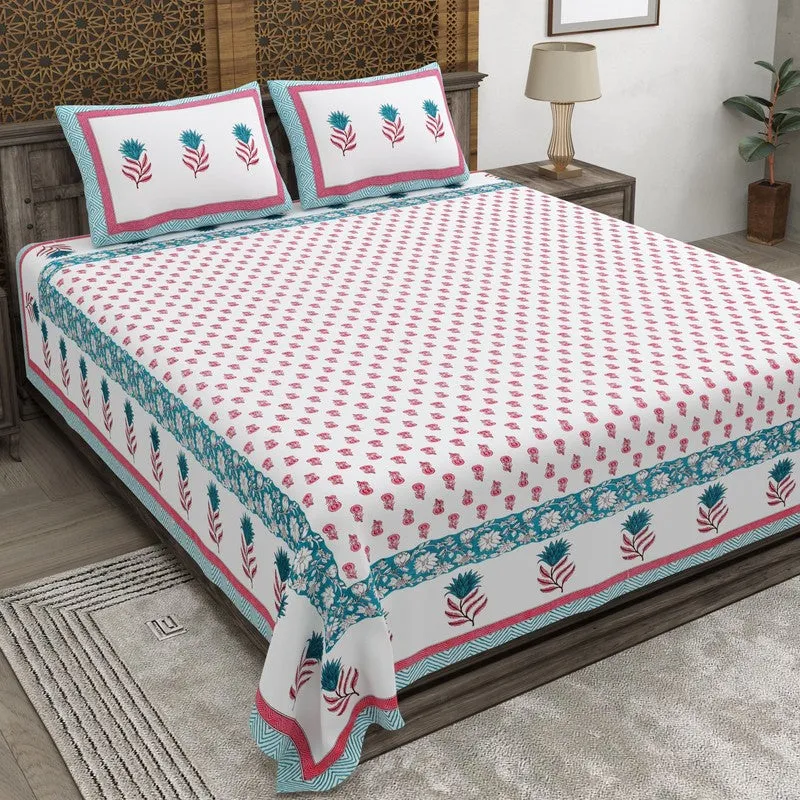 Gardena Cotton Bedsheet (White,Blue,Pink) - 240 TC media 1
