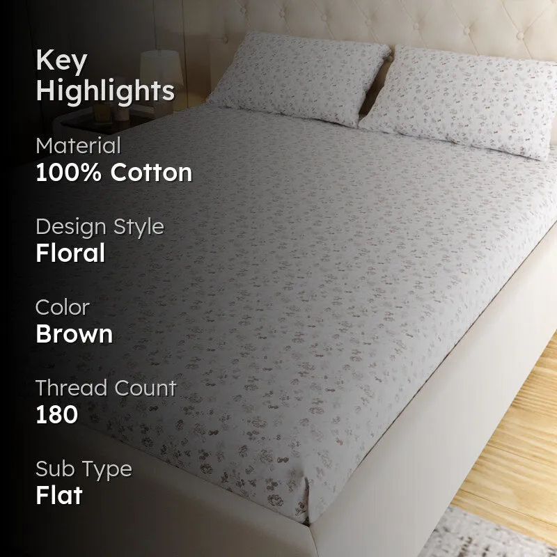 Rosewood Floral Cotton Bedsheet (Brown) - 180 TC media 2