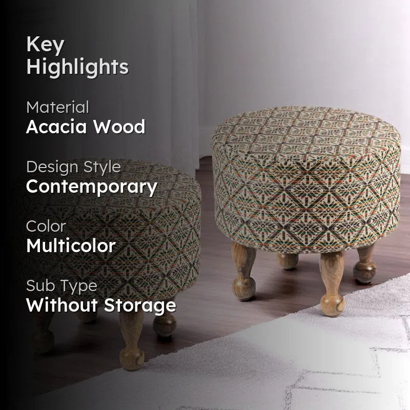 Gverix Acacia Wooden Ottomans (Multicolor) - Set Of Two media 2