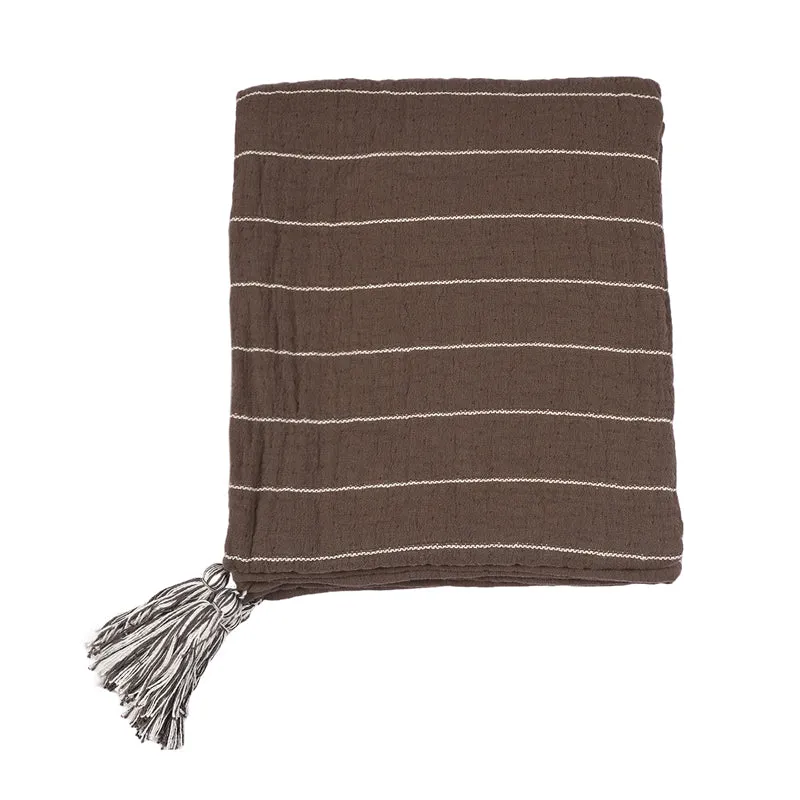 Thread Stripe Cotton Throw - Brown media 5