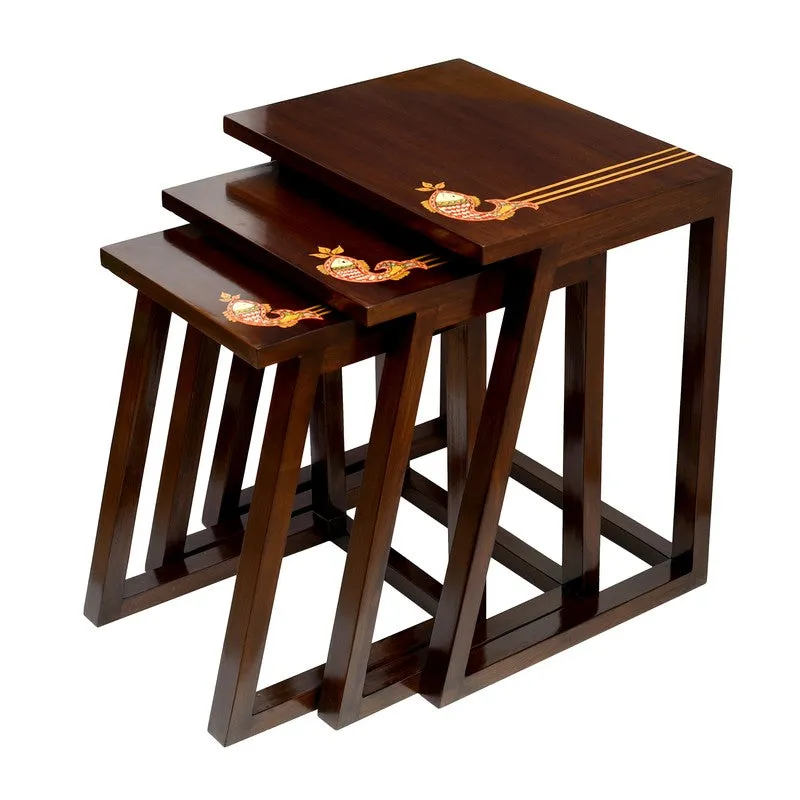 Mink Teak Wood Nesting Stools - Set of Three media 4