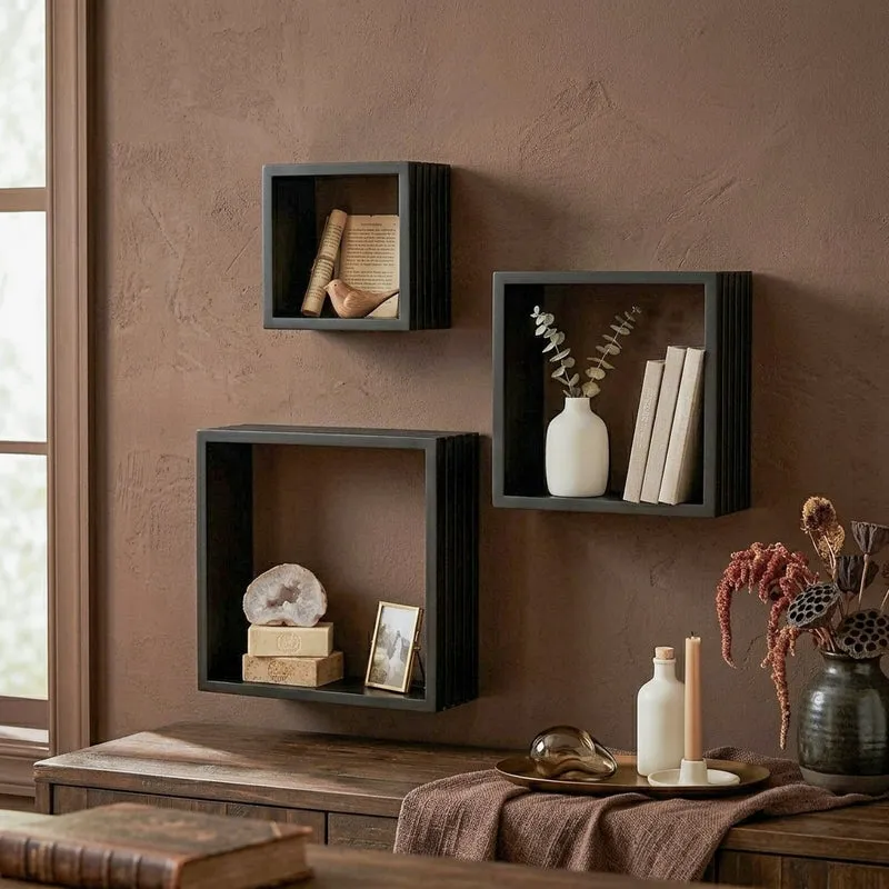 Rustic Reverie Wall Shelf - Black - Set Of Three media 4