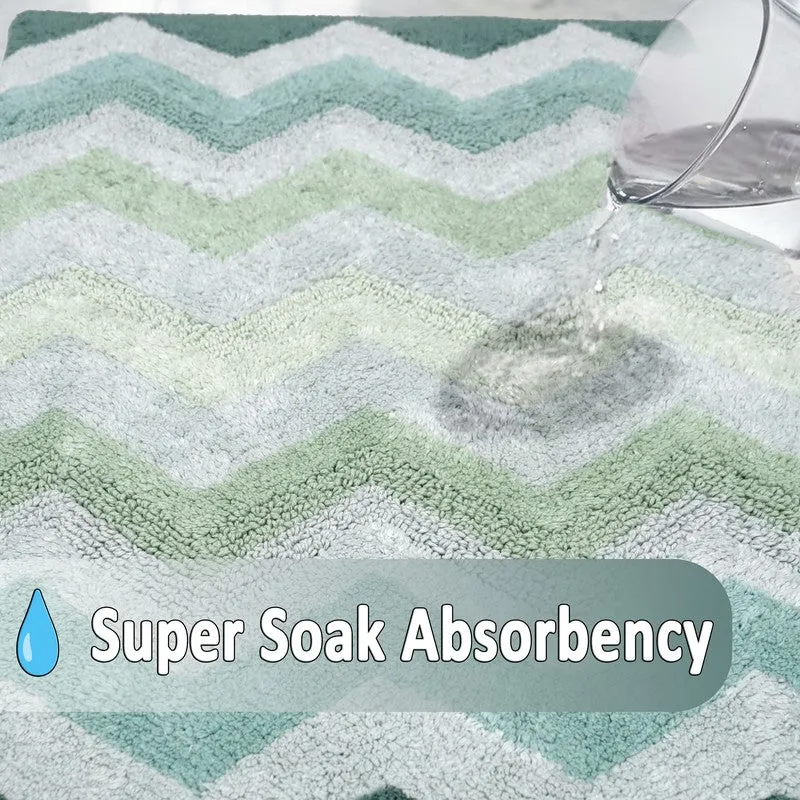 Steplyn Chevron Cotton Bath Mat - Green media 7
