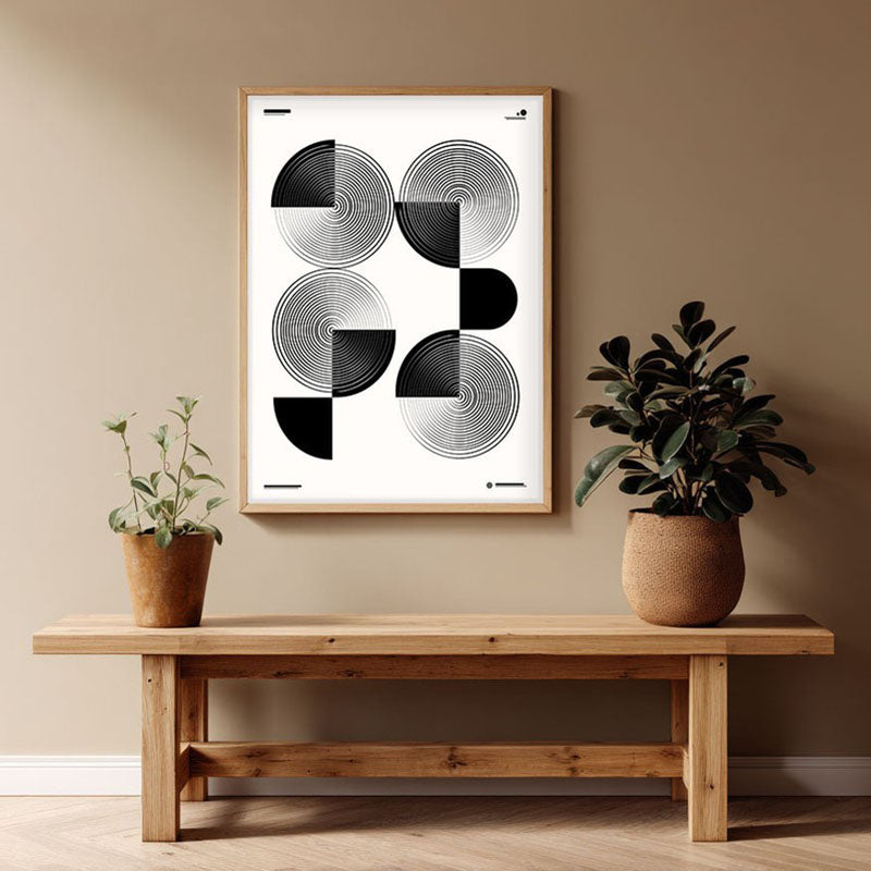 Circle Noir Framed Minimalistic Canvas Archival Canvas Wall Painting - Natural Brown Frame