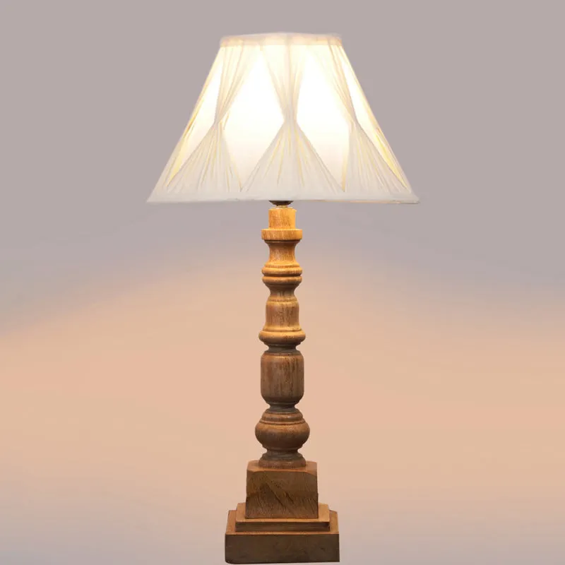 Pleatra Pinch Arbor Wooden Table Lamp - Ivory,Brown media 4